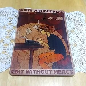 Distressed look metal wall art for writer